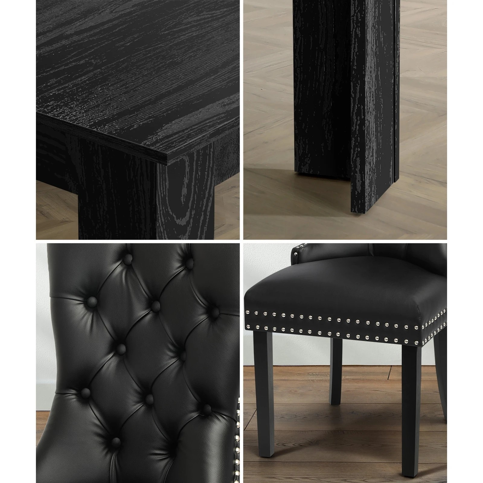 5 Oikiture 160cm Extendable Dining Table With 6pcs Pu Leather Dining Chairs
 - Black, 5 of 10