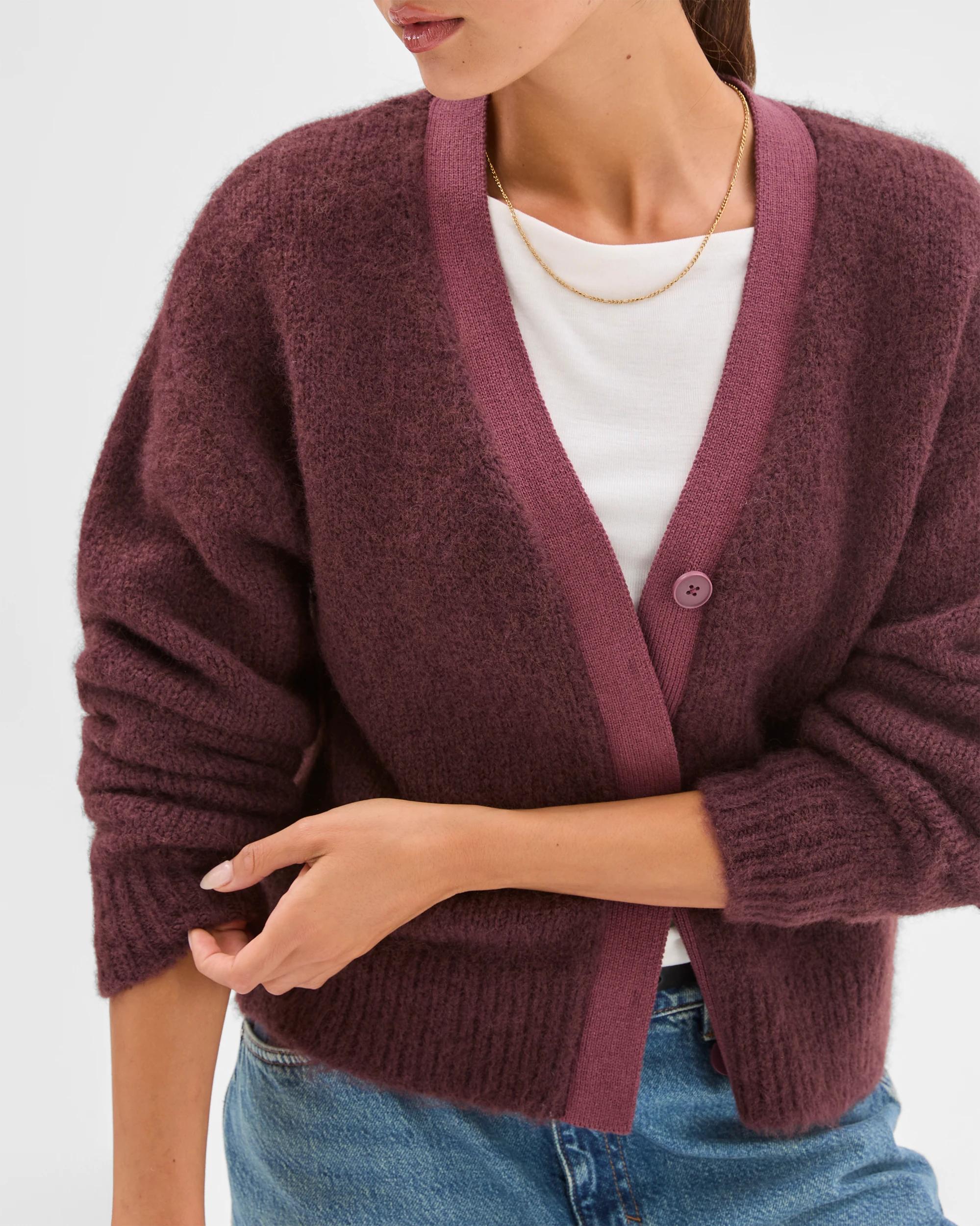 5 Lily Loves Contrast Bind Cardigan FUDGE, 5 of 8