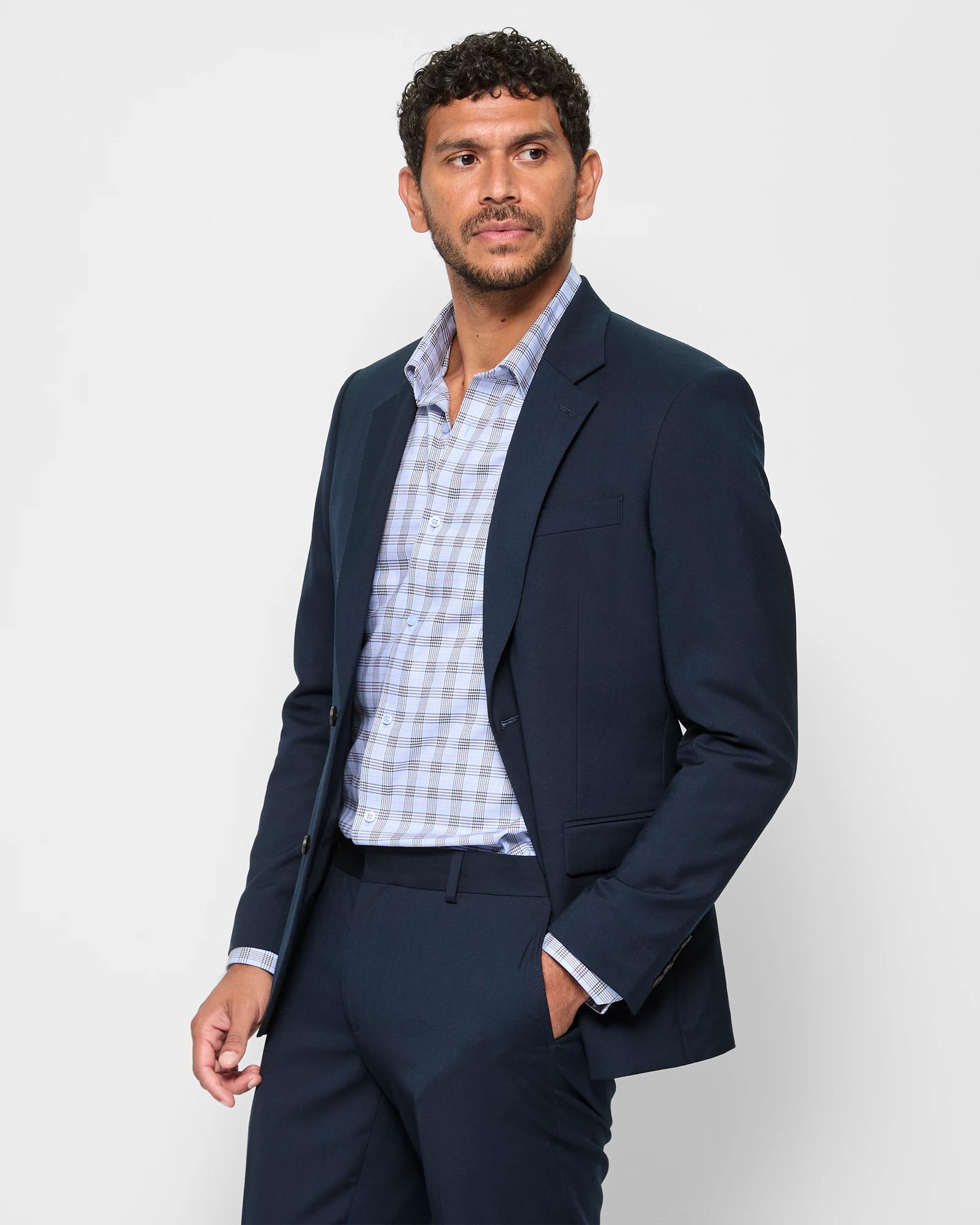 3 Tailored Fit Suit Jacket - Preview NAVY BLUE, 3 of 5