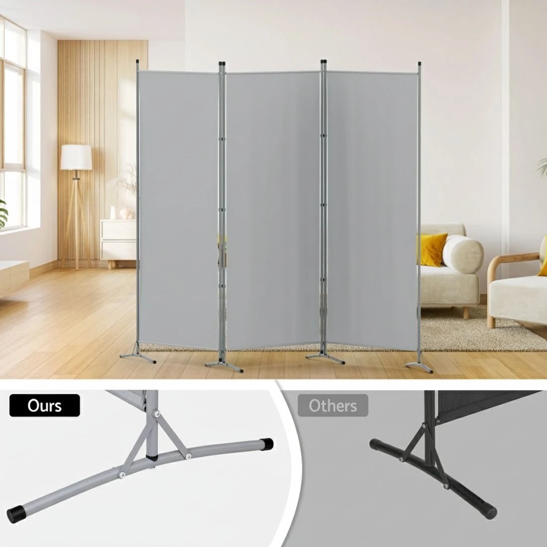 4 Artiss 3 Panel Room Divider Set of 2 Folding Privacy Screen Fabric Room Separator Partition - Grey, 4 of 7
