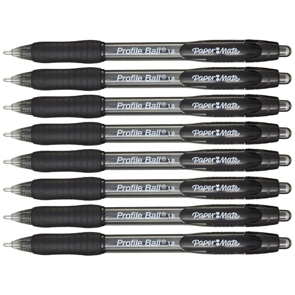 2 Paper Mate Profile Retractable Ballpoint Pen 1mm Black 8 Pack, 2 of 5