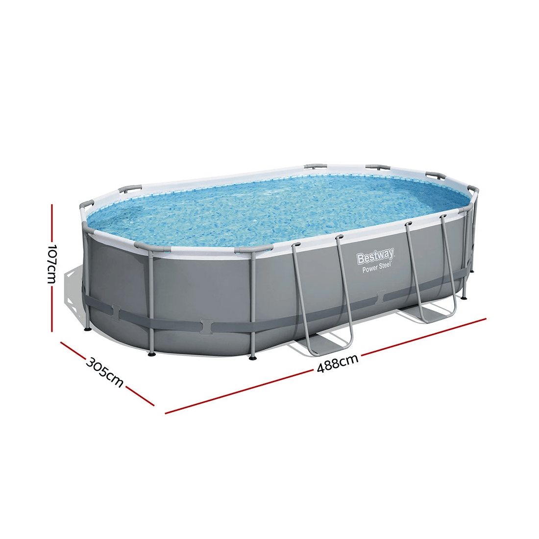 2 Bestway 488x305x107cm Swimming Pool Steel Frame Set w/ Pump Filter Ladder Cover - Grey, 2 of 6