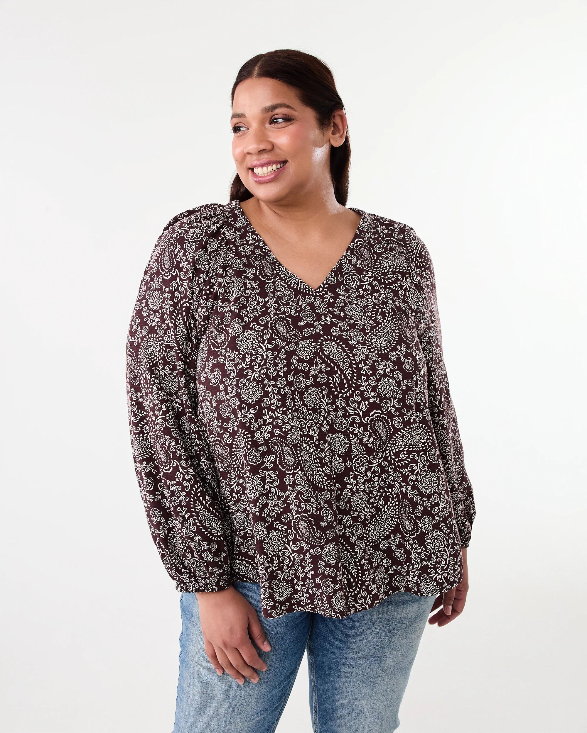 1 Curve Long Sleeve Gathered Blouse Soft Pais, 1 of 6