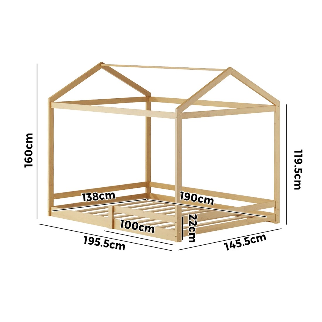 3 Oikiture Double Kids Wooden Bed Frame Timber House Beds Base With Fence
 - Natural, 3 of 10