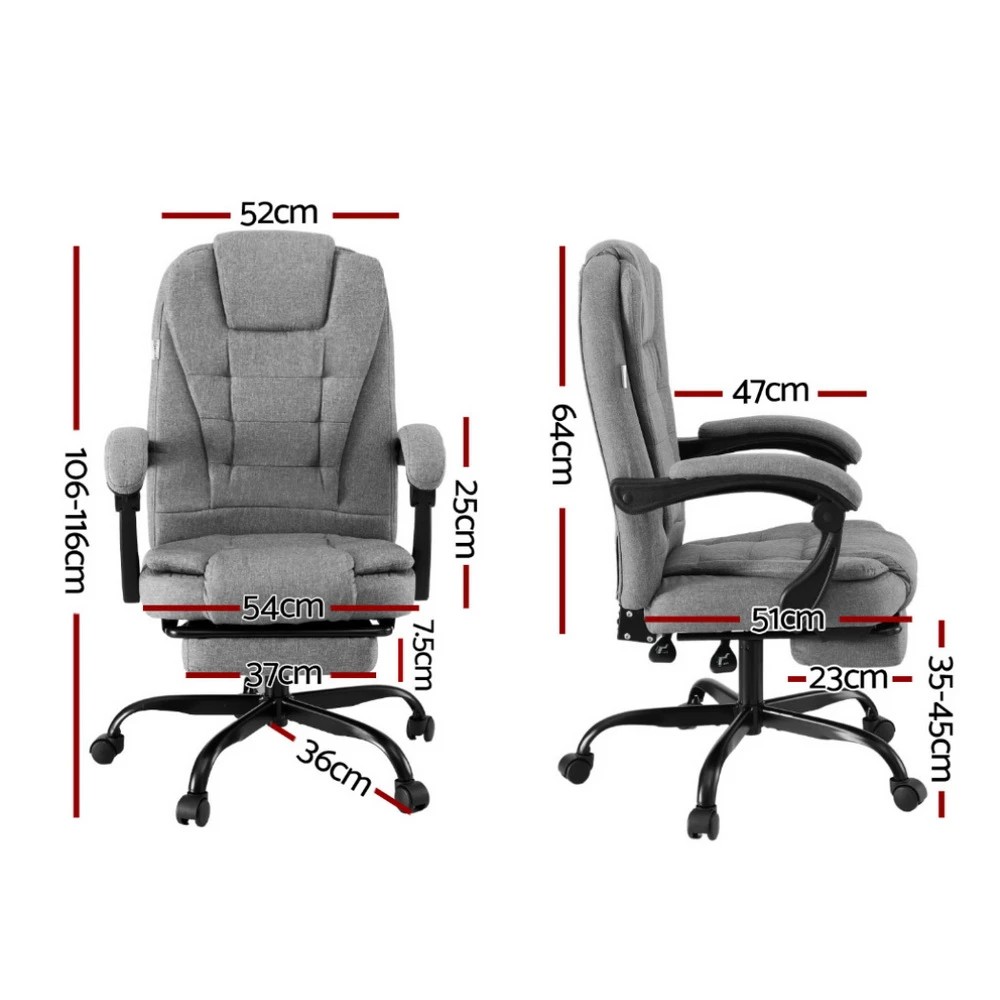 2 Artiss Office Chair Executive Fabric Seat Racing Computer Desk Chairs Footrest - Grey, 2 of 5