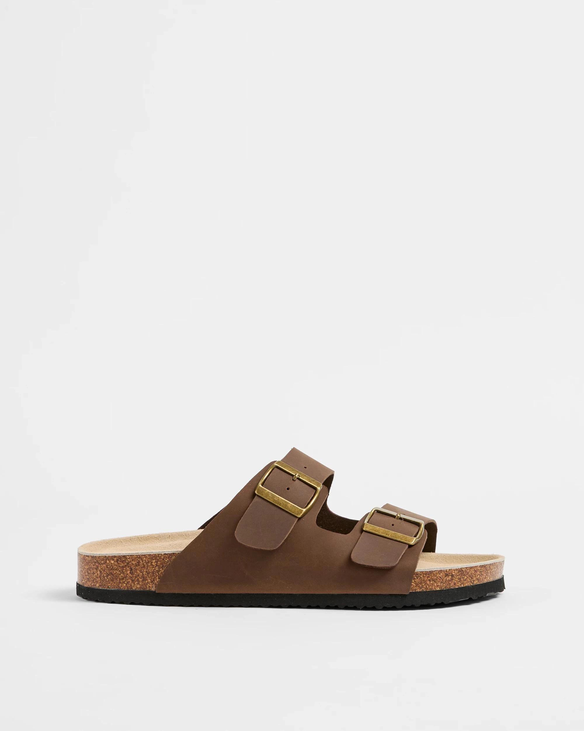 1 Target Man Mens Full Grain Leather Moulded Cork Sandal BROWN, 1 of 4