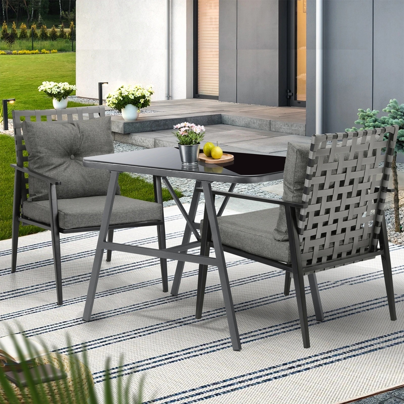 4 Livsip Outdoor Dining Setting Garden Patio Furniture Rattan Chairs Set 3 Piece - Multi, 4 of 9