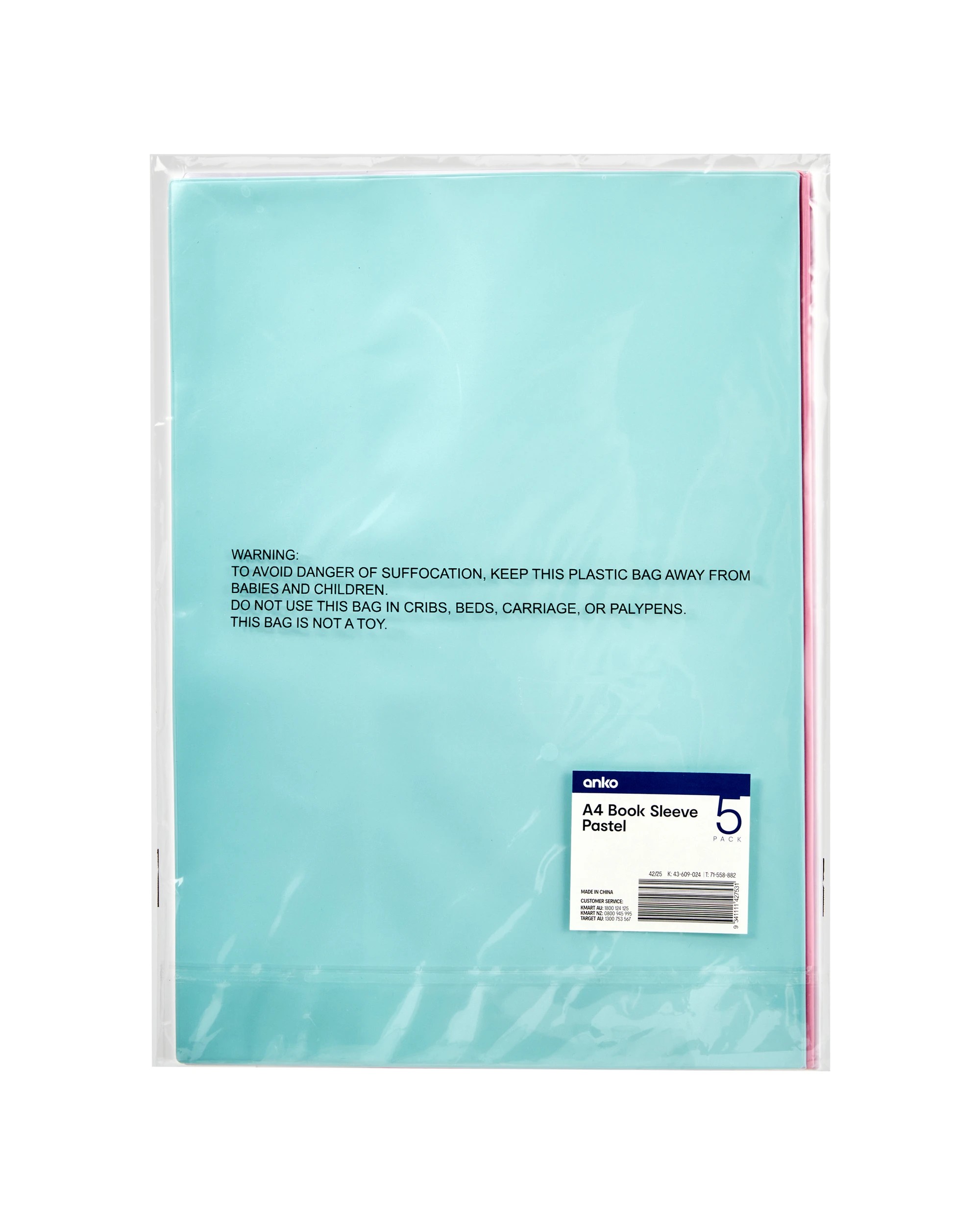 5 5 Pack A4 Book Sleeve - Pastel, 5 of 5