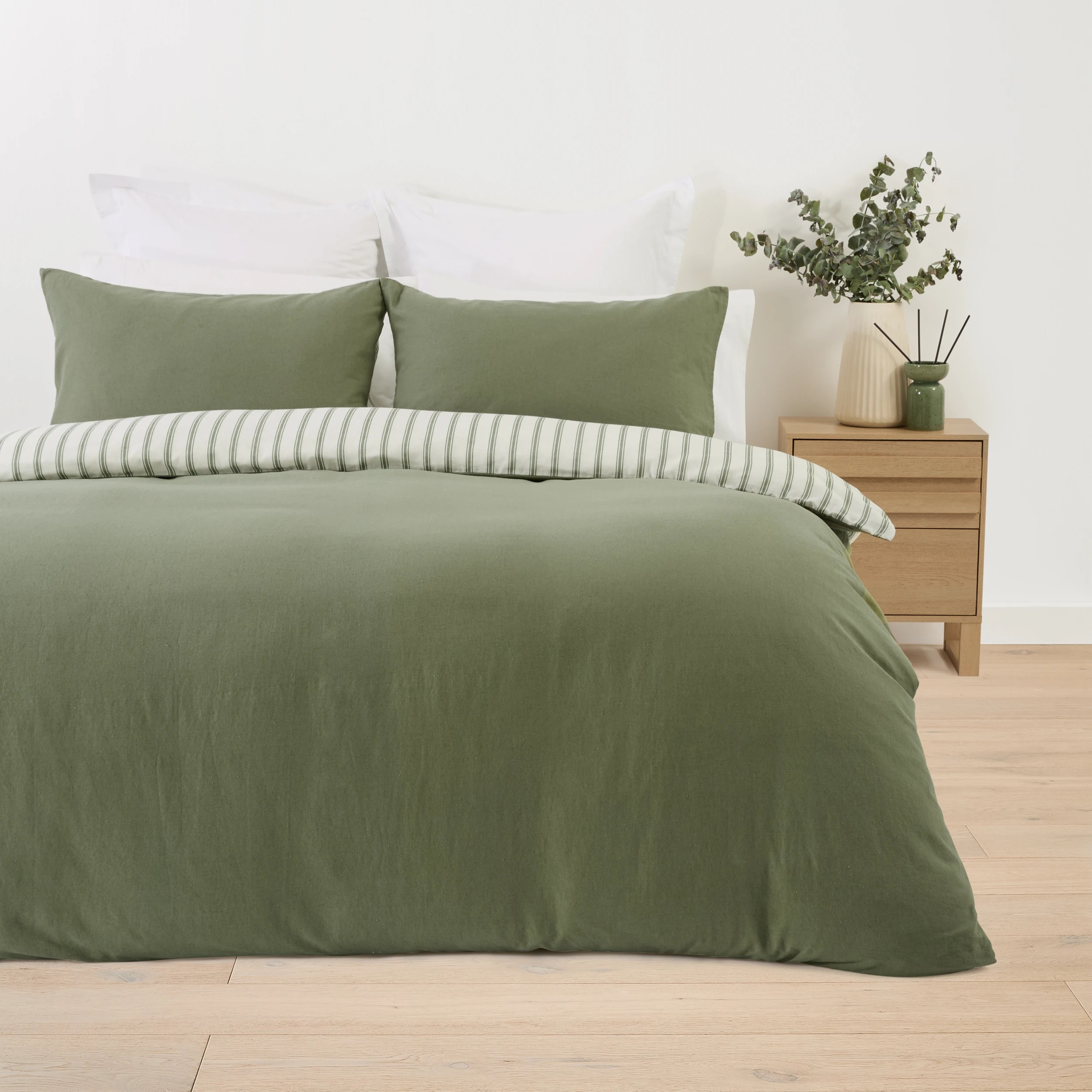 1 Linen Cotton Reversible Quilt Cover Set - King Bed, Forest, 1 of 9