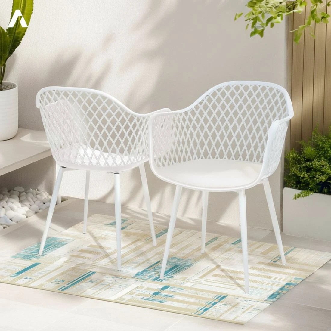 4 Gardeon 4PC Outdoor Dining Chairs PP Lounge Chair Patio Furniture Garden - White, 4 of 4