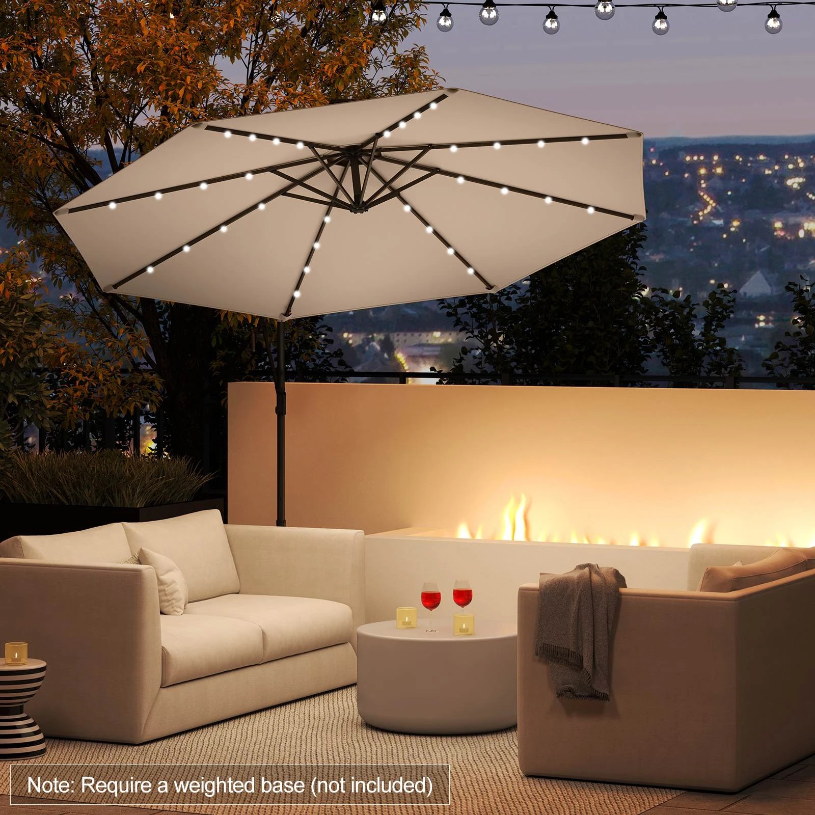 1 Costway 3M Patio Offset Umbrella Solar LEDs Cantilever Umbrella - Brown, 1 of 1