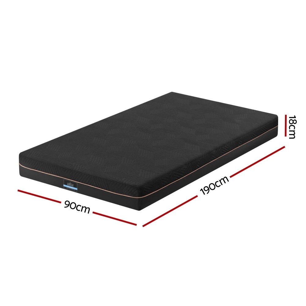 2 Giselle 18cm Memory Foam Mattress Tea Foam Cool Gel Foam Mattresses Single  Single Bed - Single Bed - Black, 2 of 10