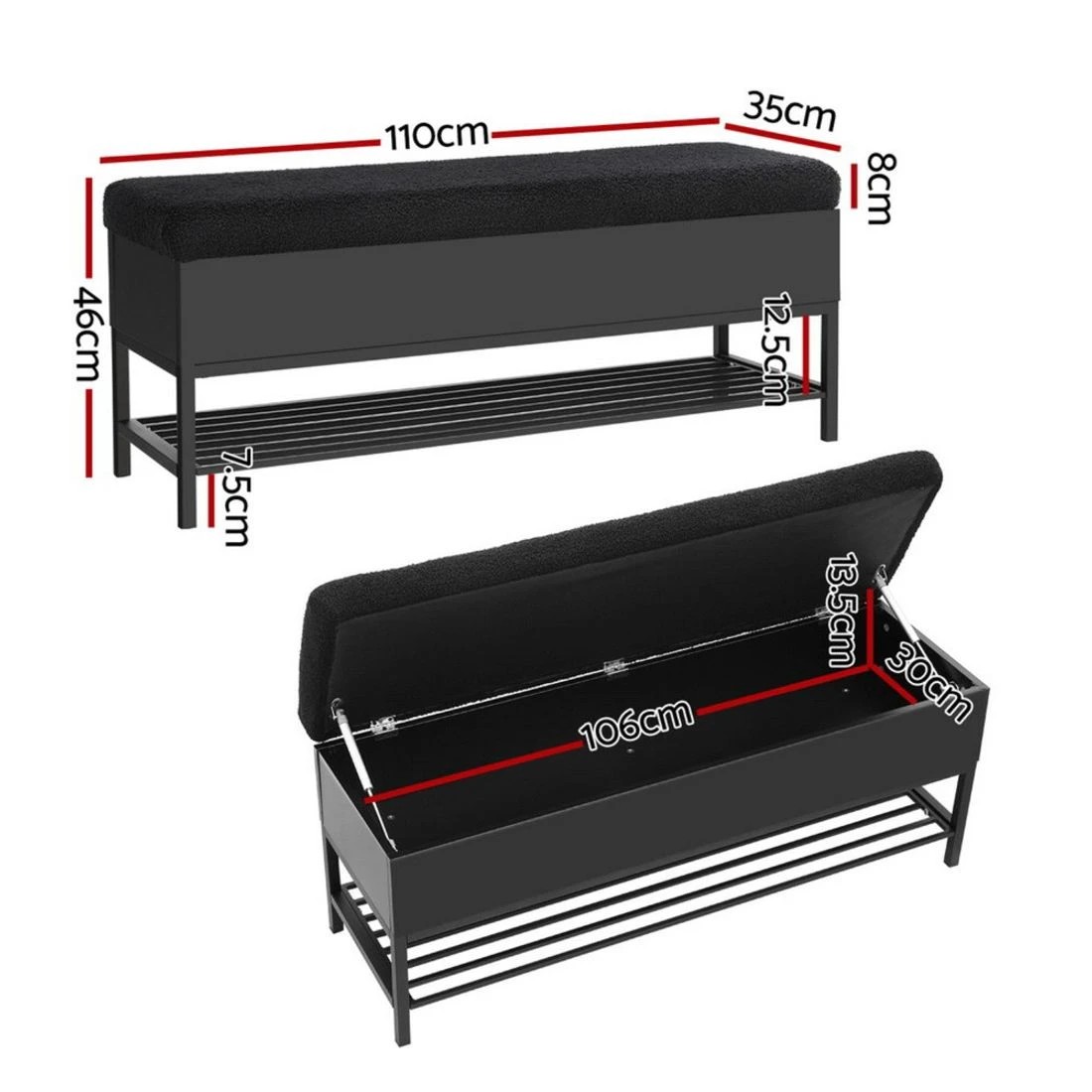 2 Artiss Storage Ottoman Blanket Box 110cm - Black, 2 of 3