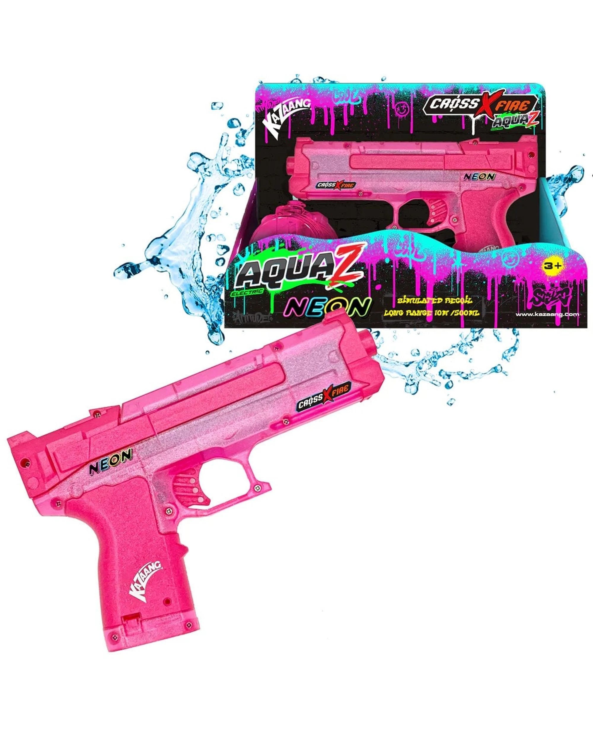 1 Kazaang CrossXFire AquaZ Electric Neon Pink Water Gun, 1 of 3