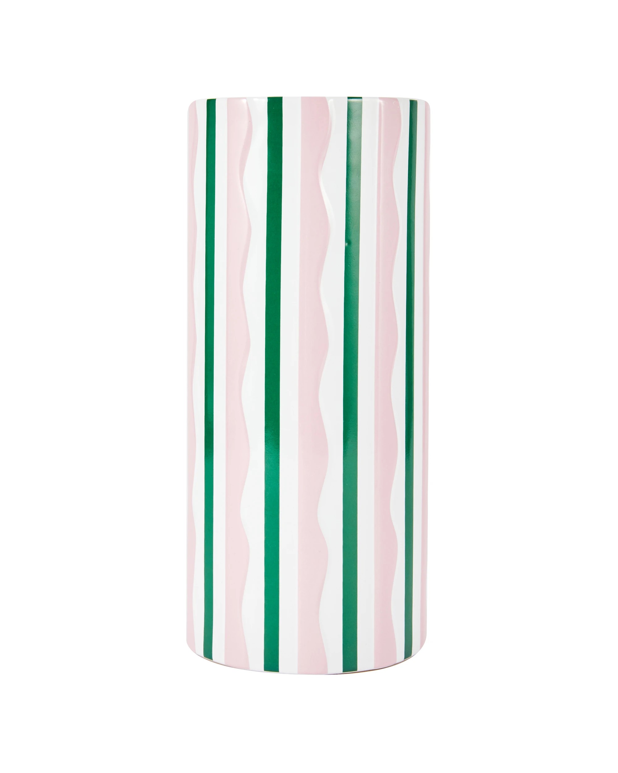 2 Pink and Green Stripe Ceramic Vase, 2 of 5
