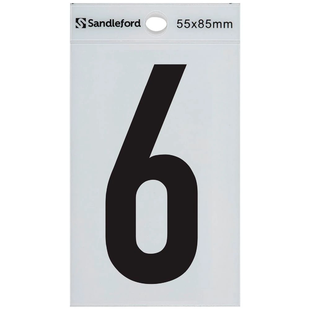 1 Sandleford 6 Self-adhesive Numeral White 85mm, 1 of 1