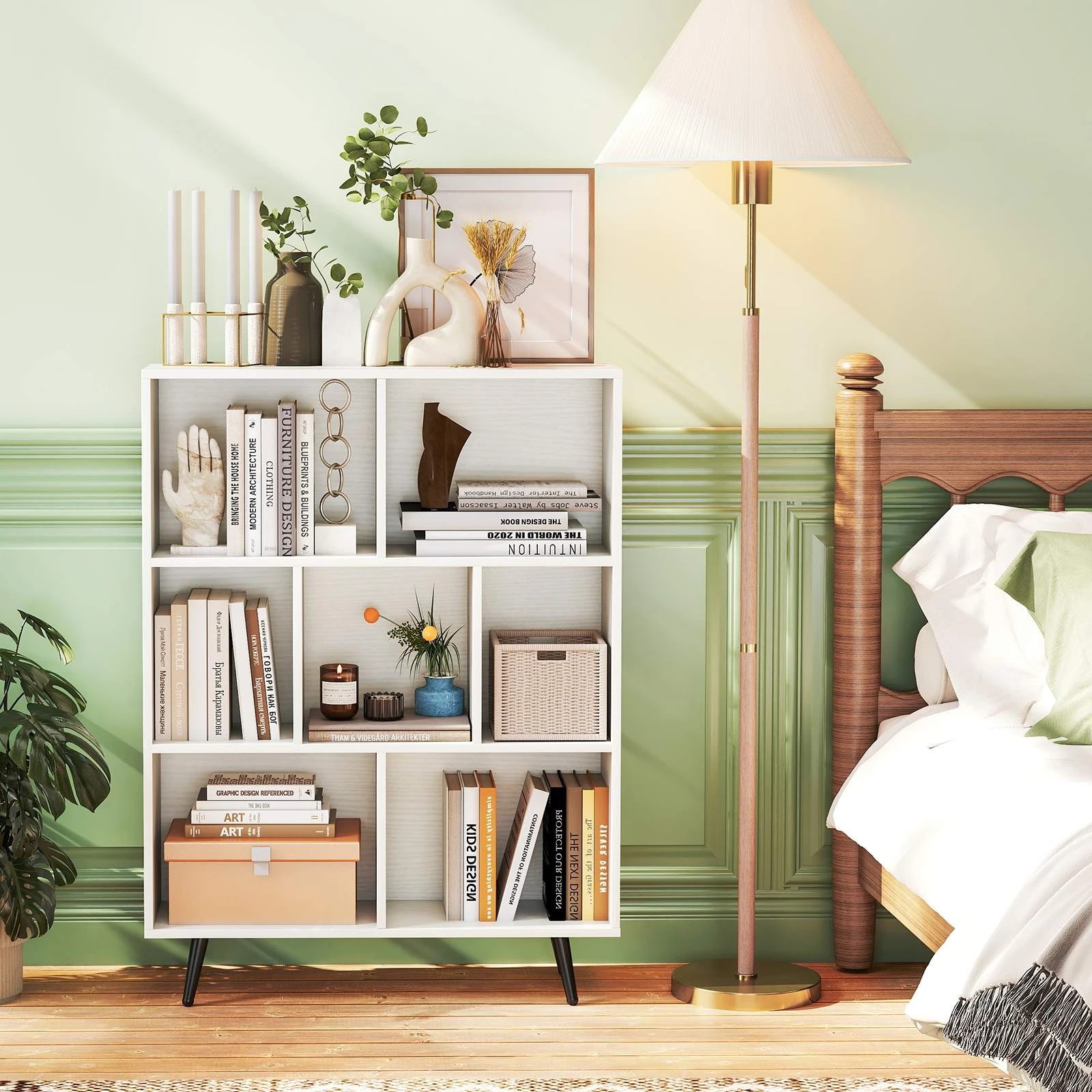 3 Costway 7-Cube Bookcase Display Rack Bookshelf w/Metal Leg Storage Organizer - White, 3 of 5