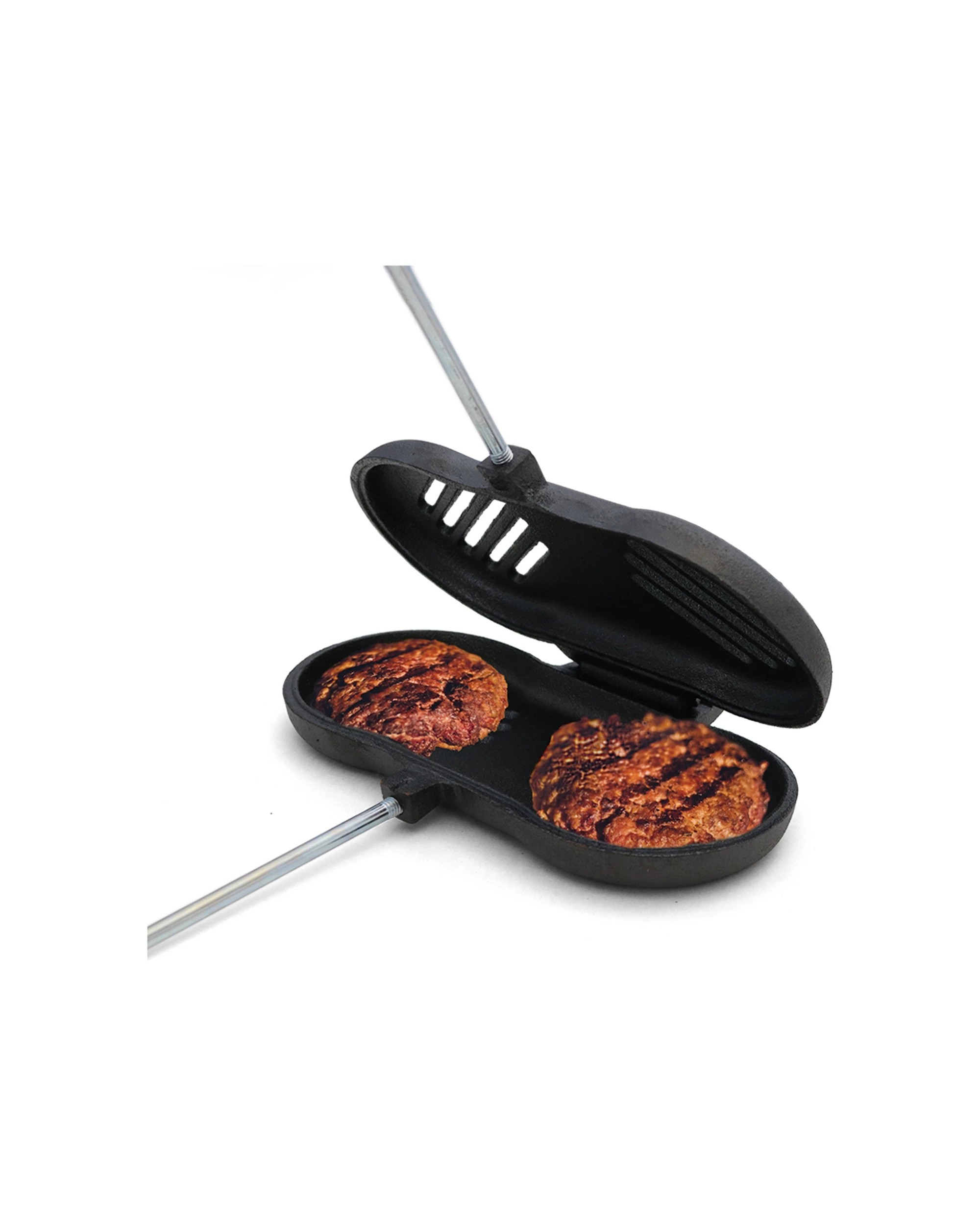 2 Coghlans Double Cast Iron Broiler Pre-Seasoned Removable Wooden Handles - Multi, 2 of 3