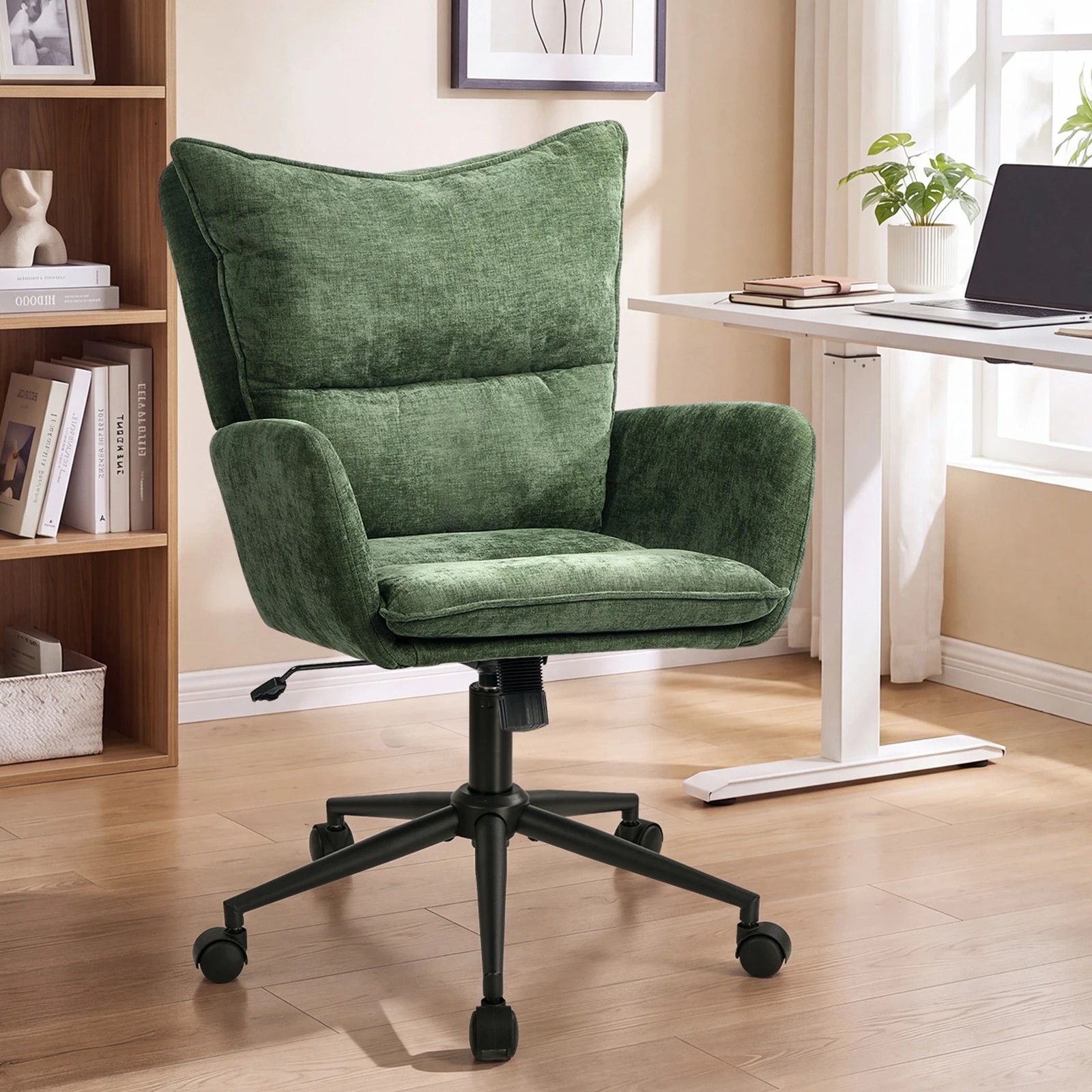 3 Oikiture Mid Back Office Chair Swivel Desk Chair Wide Seat Armrest - Green, 3 of 7