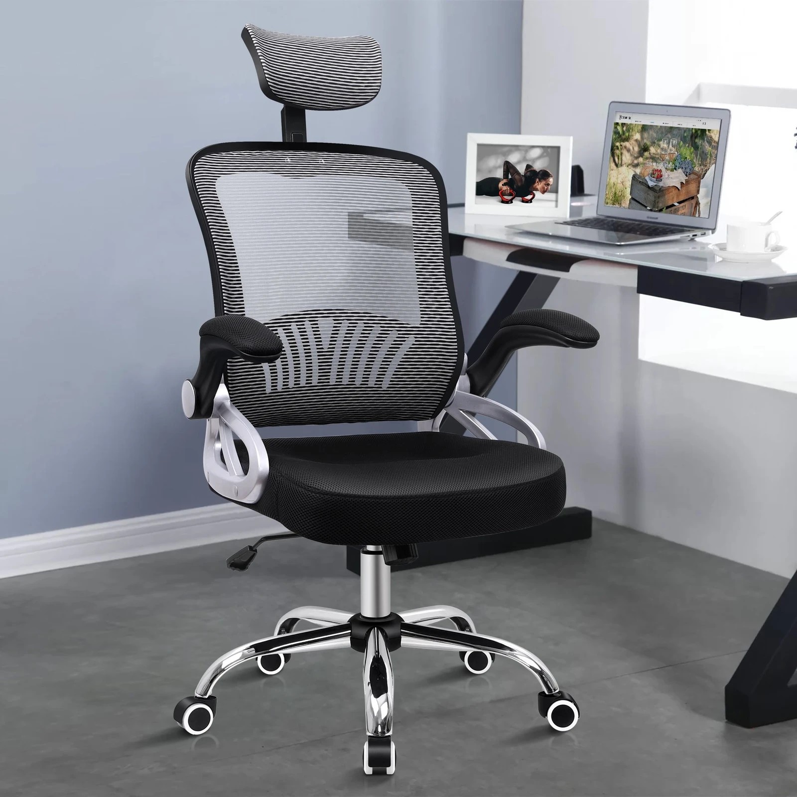10 Alfordson Mesh Office Chair Executive Fabric Seat Gaming Racing Tilt Computer - Black, 10 of 10