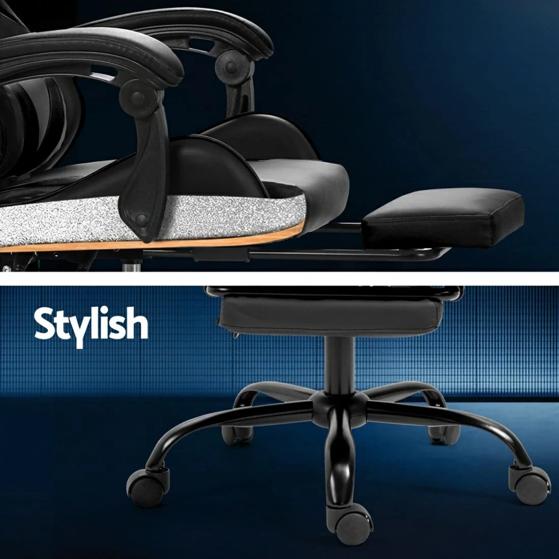 5 Artiss 2 Point Massage Gaming Office Chair Footrest - Black, 5 of 5