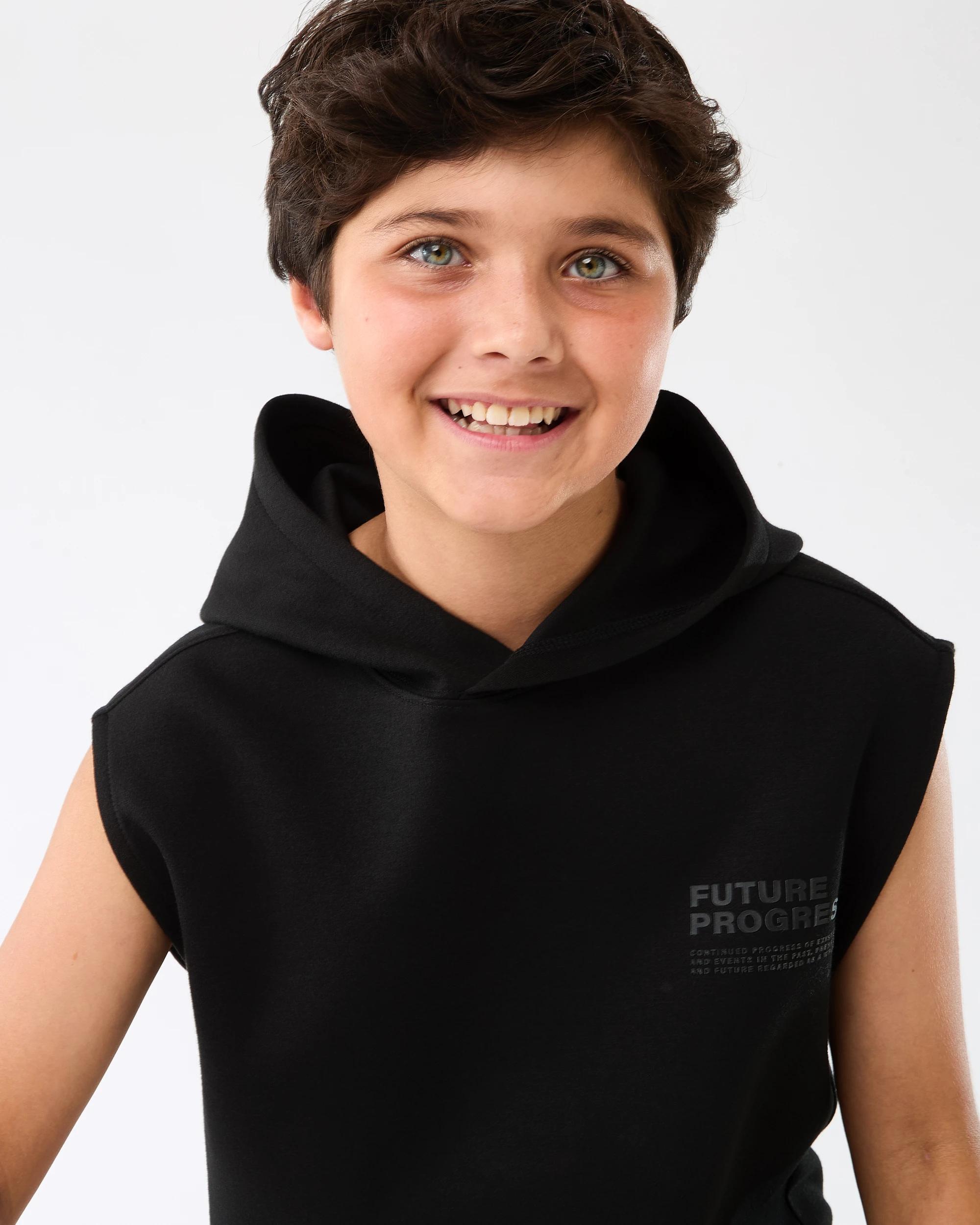 3 Active Kids Sleeveless Hoodie Blk Slogan, 3 of 8