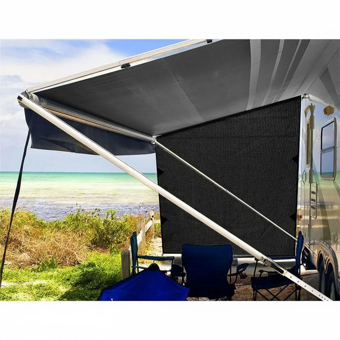 4 Weisshorn Caravan Privacy Screen Roll Out Awning 1.95x2.2M Sun Shade End Wall Side - Black, 4 of 6