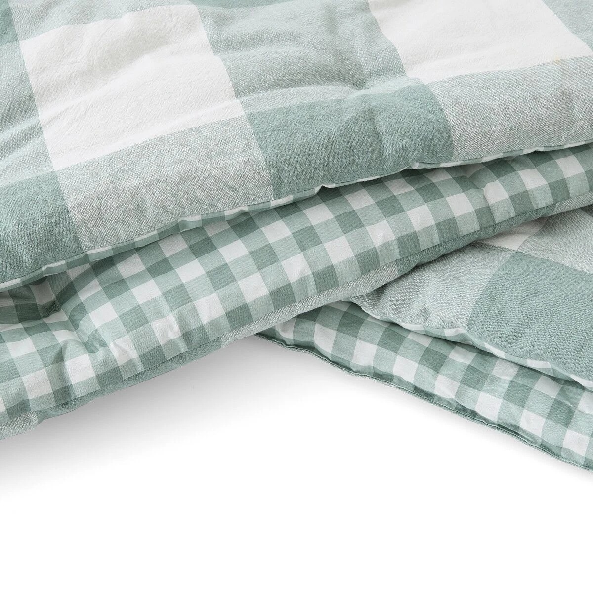 6 Check Cotton Cover Reversible Comforter Set - King Bed, Green and White, 6 of 7