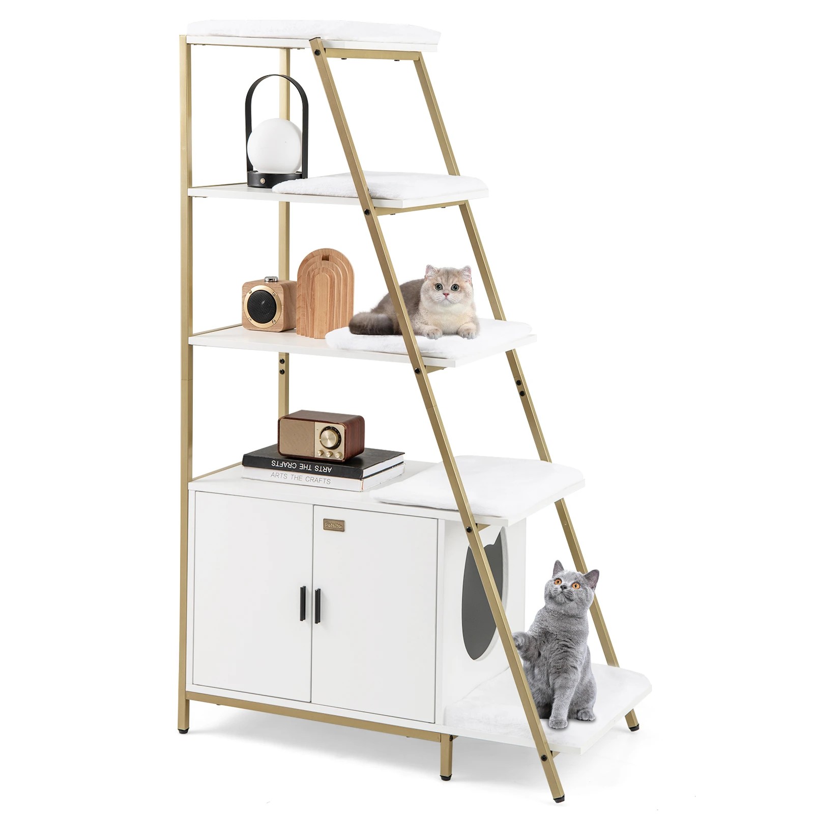 6 Costway Large Cat Litter Box Enclosure 2-in-1 Cat Washroom Furniture w/Shelf, 6 of 7