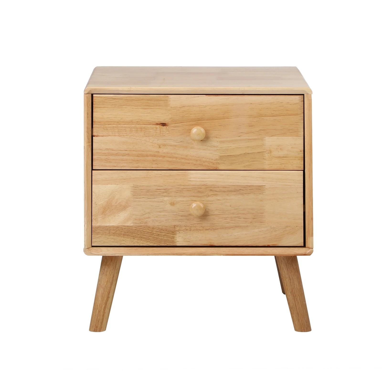 2 Oikiture Bedside Table 2 Drawers Side Tables Nightstand Rubber Wood
 - Natural, 2 of 10