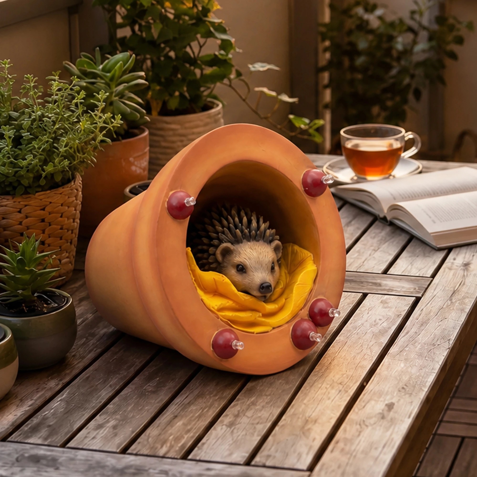 8 Emitto Hedgehog Solar Garden Statue Light Outdoor Ornament Hand Painted Decor, 8 of 8