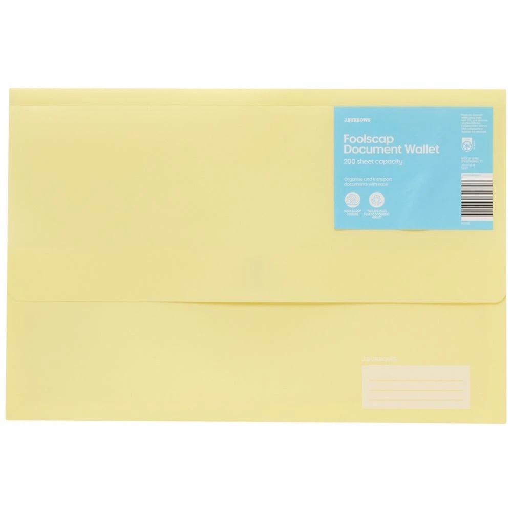 1 J.Burrows Foolscap Document Wallet Yellow, 1 of 2