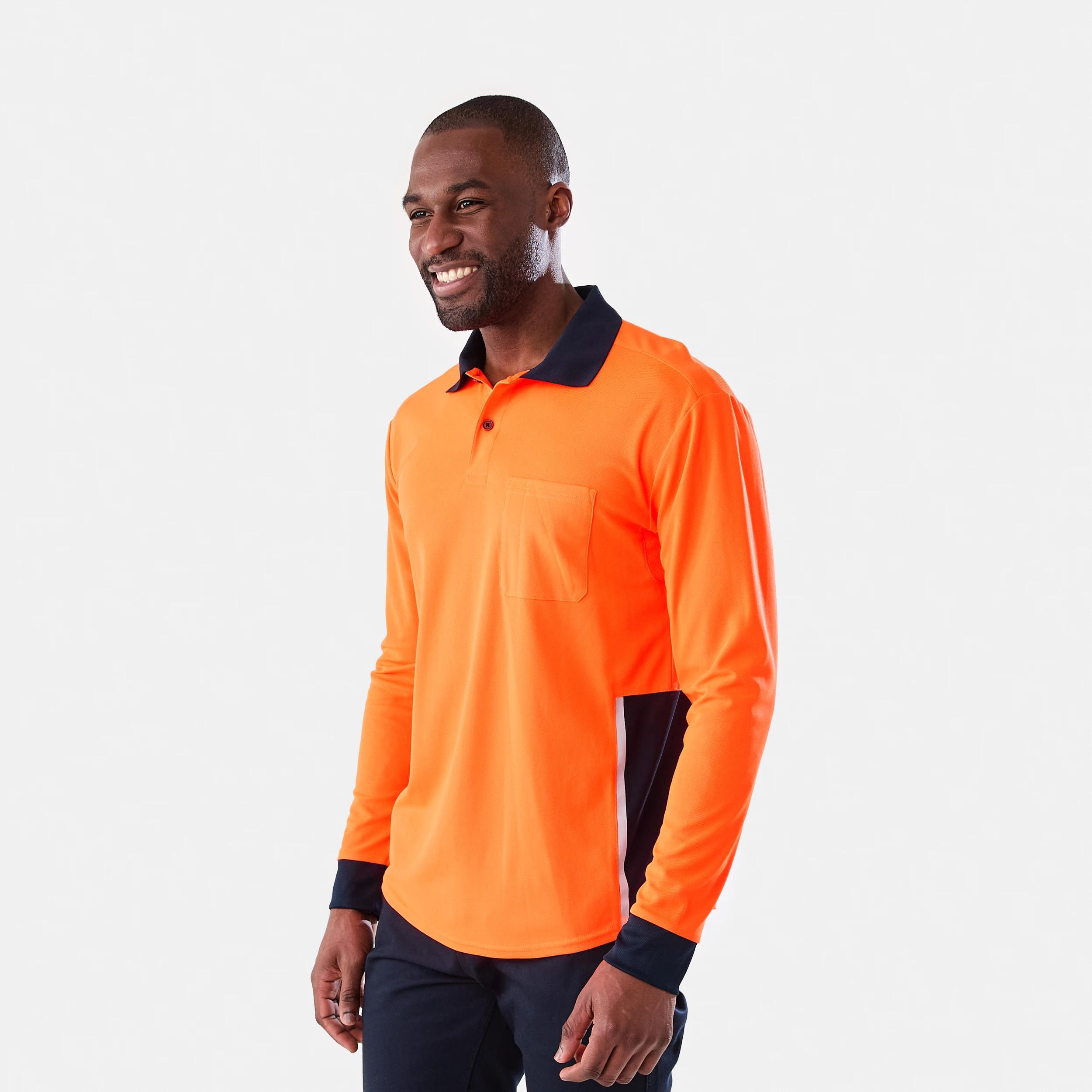 2 Workwear Long Sleeve Hi-Visibility Cool Polo Shirt SAFETY ORANGE, 2 of 8