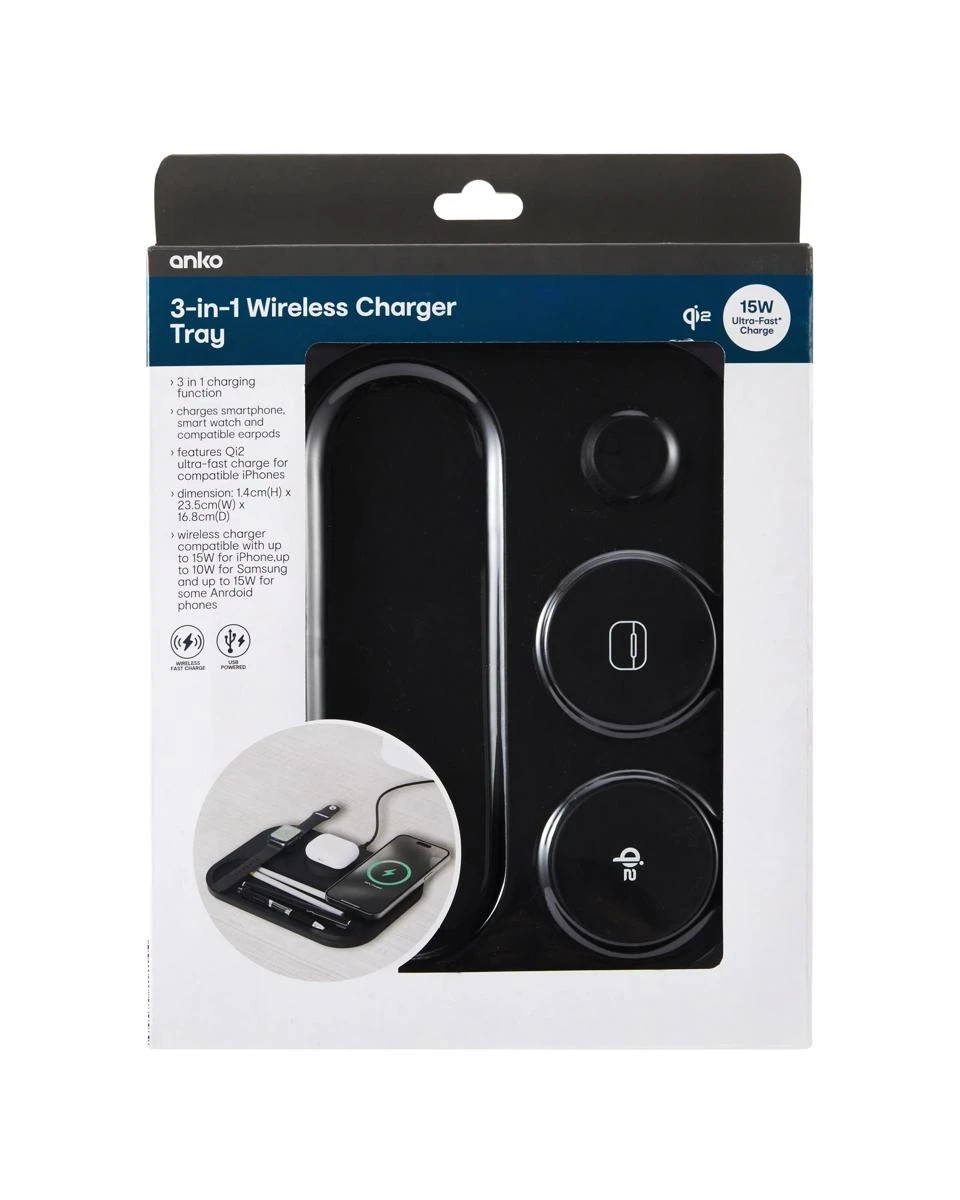 7 3-in-1 Wireless Charger Tray - Black, 7 of 8