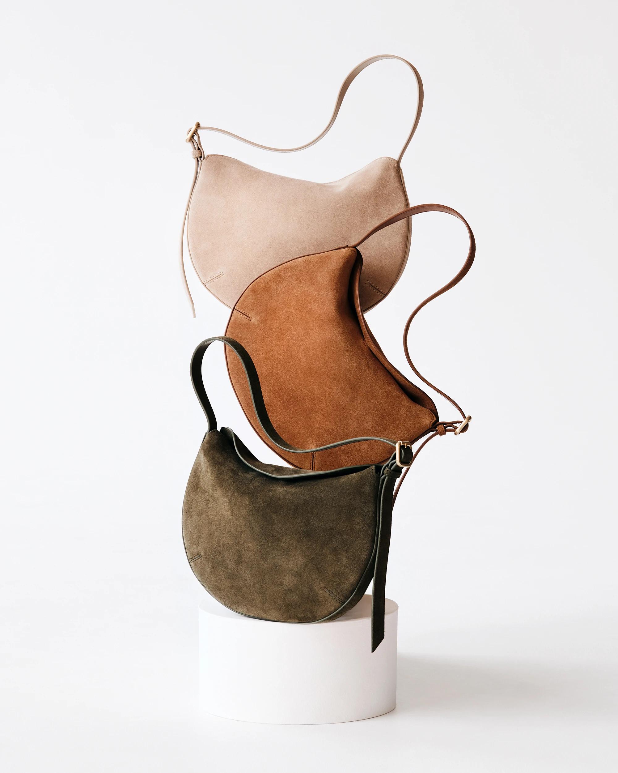 3 Target Premium Suede Leather Crescent Shoulder Bag KHAKI, 3 of 3