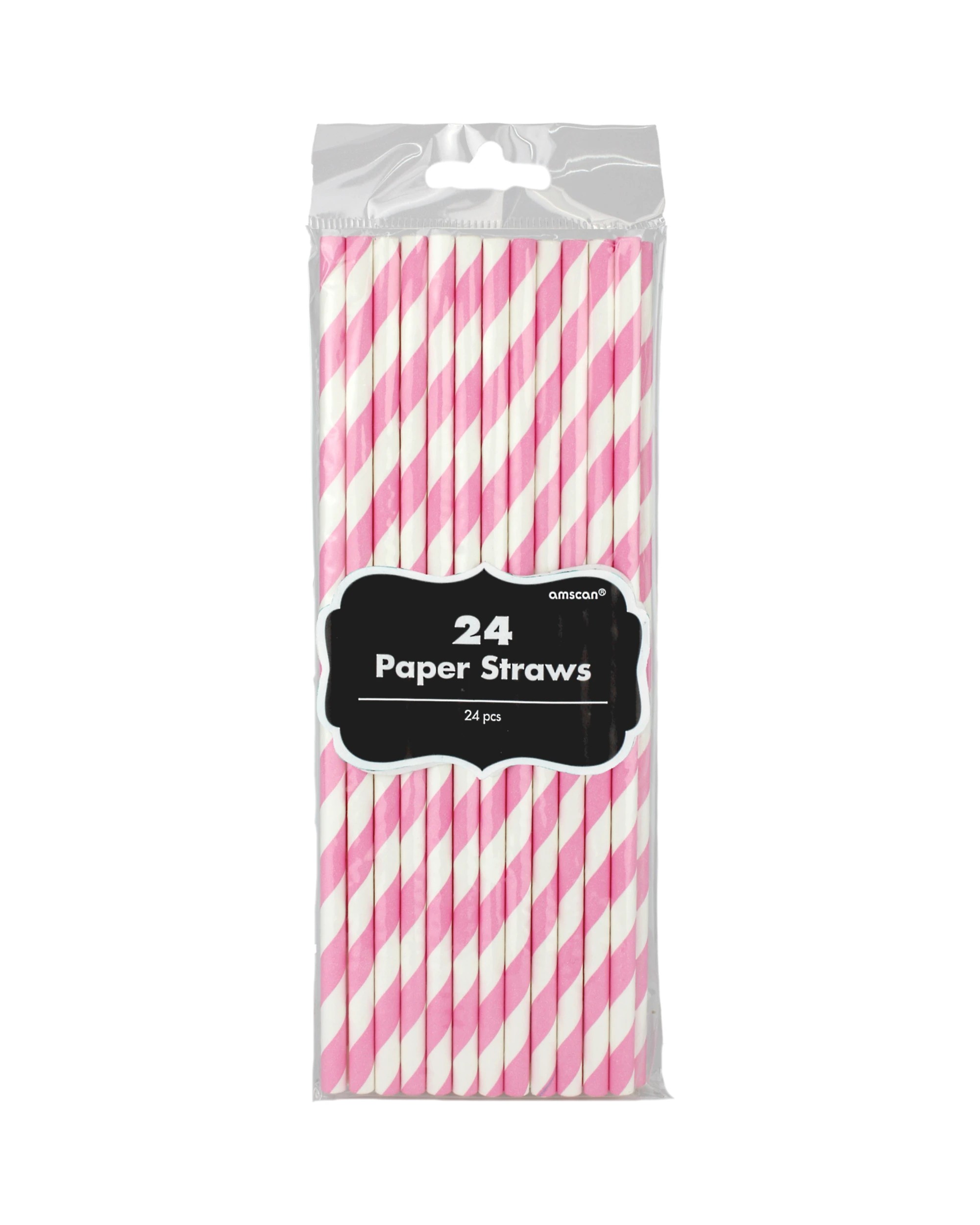 1 Amscan Inc. Bright and White Stripe Paper Straws Pack of 24 - Pink, 1 of 1
