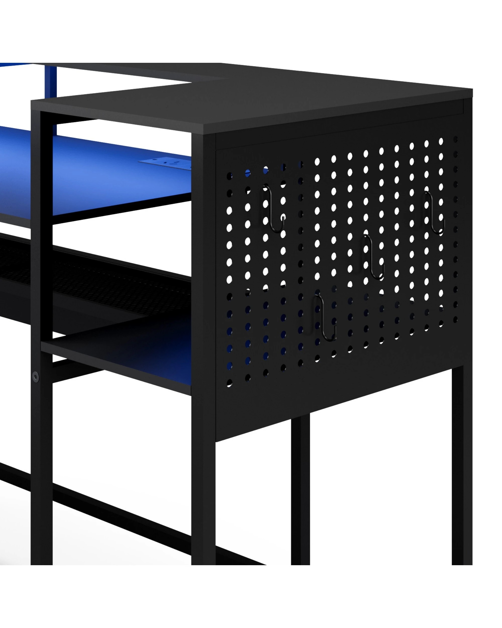 10 Advwin 150cm Convertible Gaming Computer Desk w/ LED Lights & Power Outlets  - Black, 10 of 10