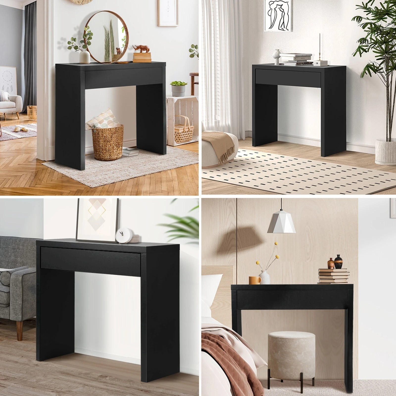 4 Oikiture Console Table Wood Sofa Table Hall Side Entry With Drawer
 - Black, 4 of 9