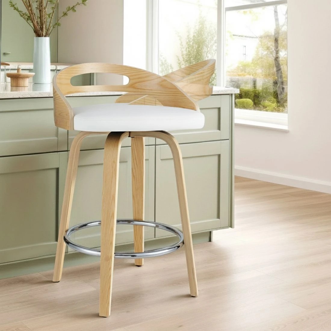 3 Artiss 4x Bar Stools Swivel Dining Chairs Low Back Counter Seat PU - White, 3 of 5