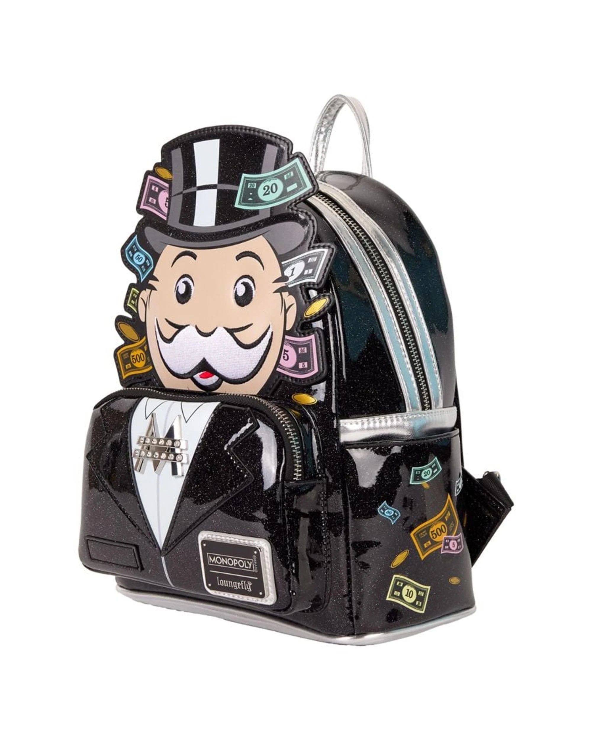 2 Monopoly 90th Anniversary Pennybags Glitter Cosplay 10 inch Faux Leather Mini Backpack - Black, 2 of 6