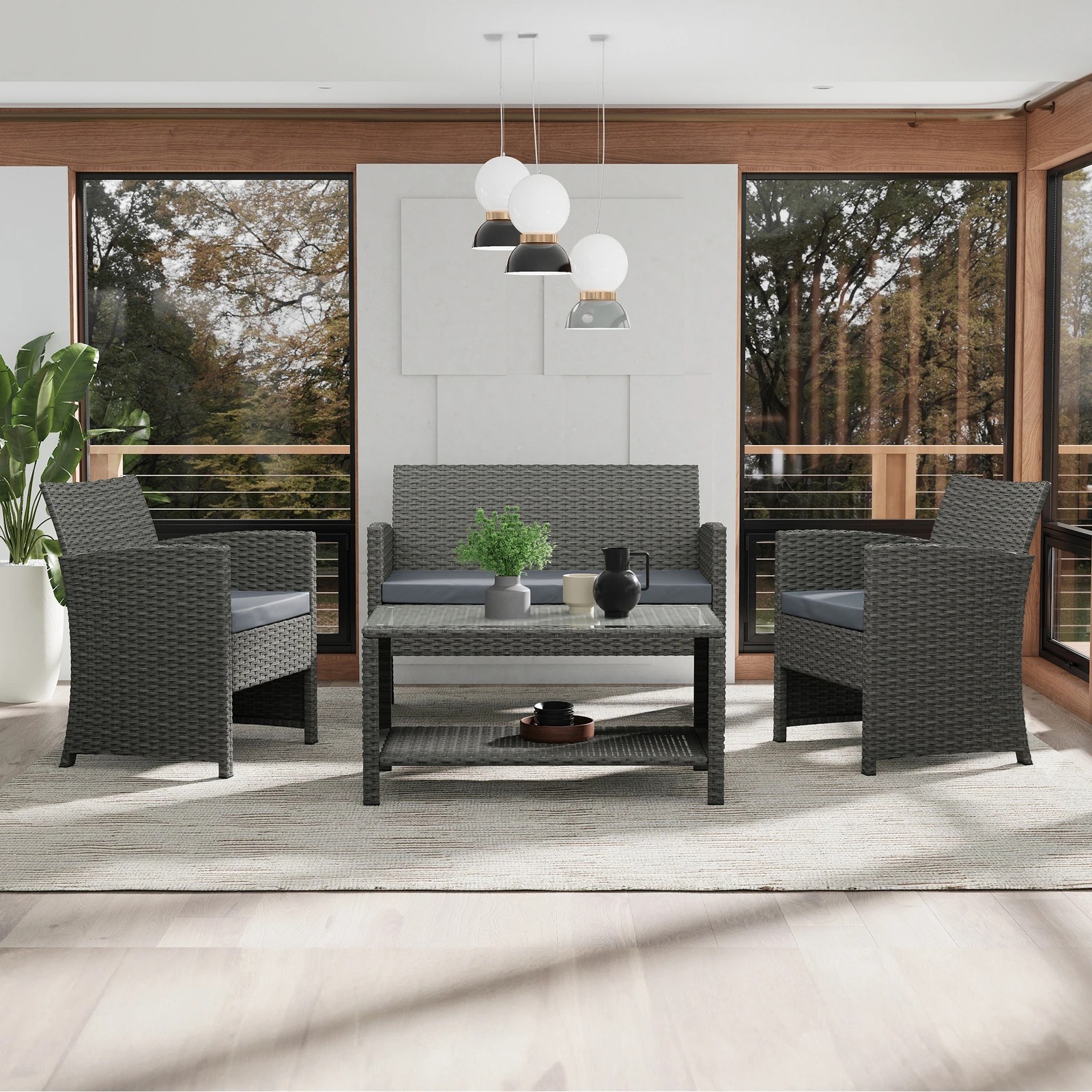 7 Alfordson 4PCS Outdoor Furniture Garden Patio Sofa Set Wicker - Dark Grey, 7 of 10