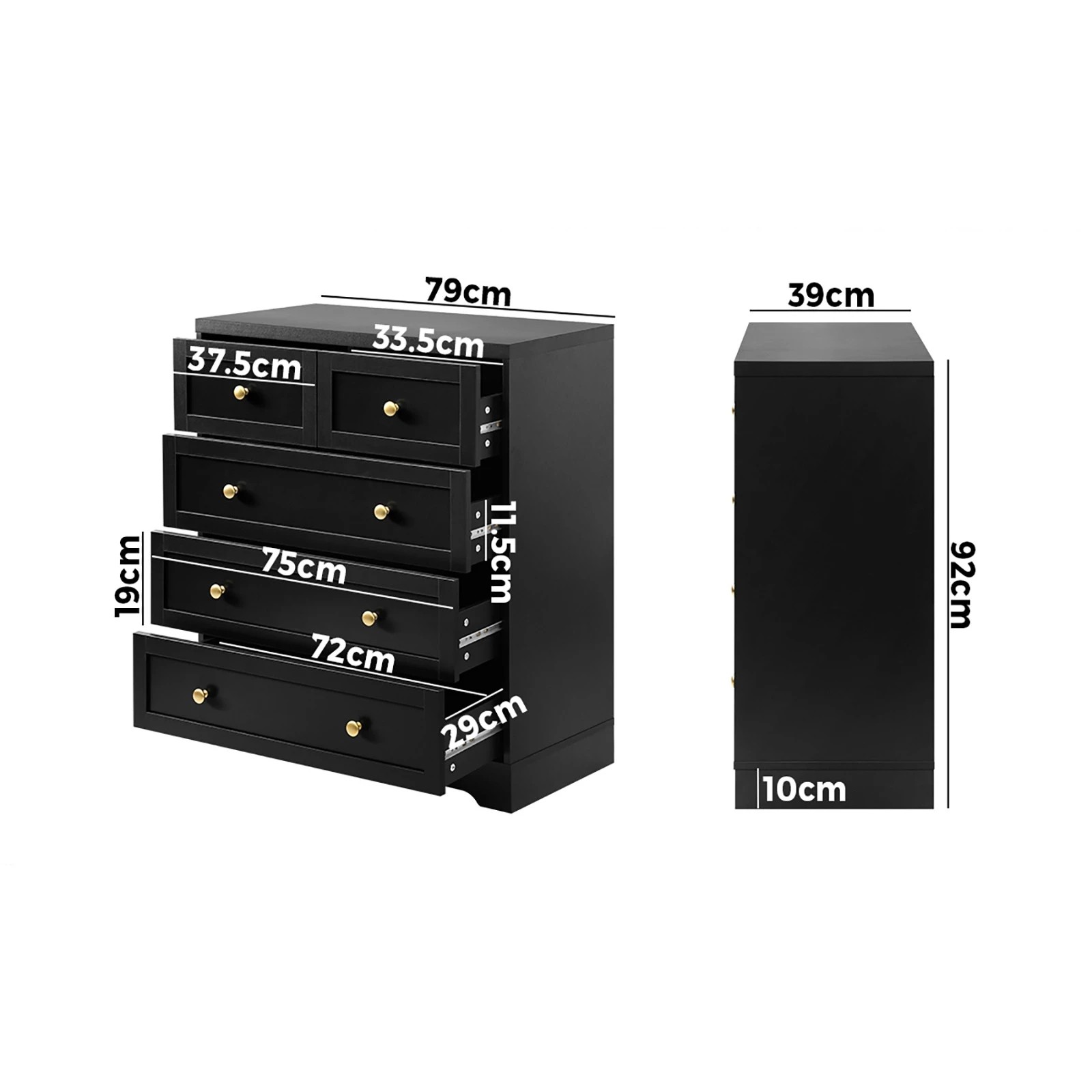 10 Oikiture 5 Chest Of Drawers Tallboy Dresser Table Storage Cabinet
 - Black, 10 of 10