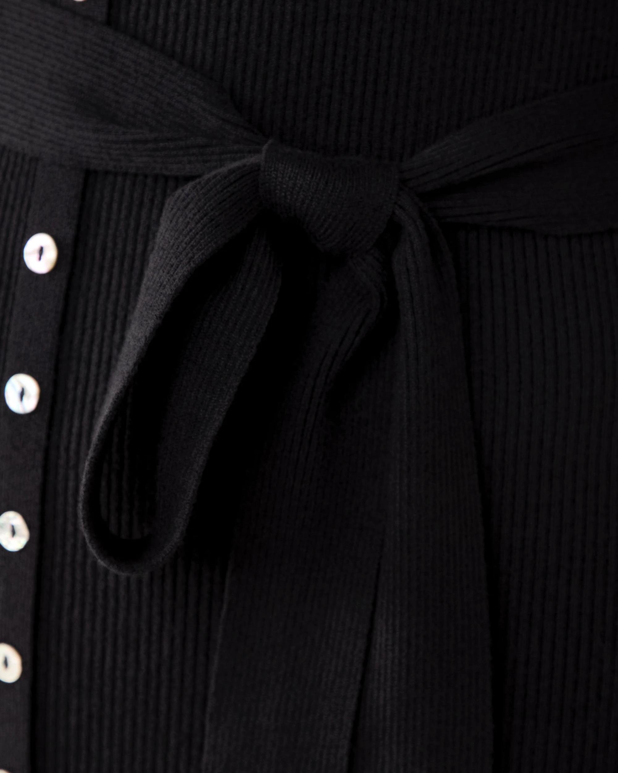 6 Long Sleeve True Knit Button Through Midi Dress Black, 6 of 6
