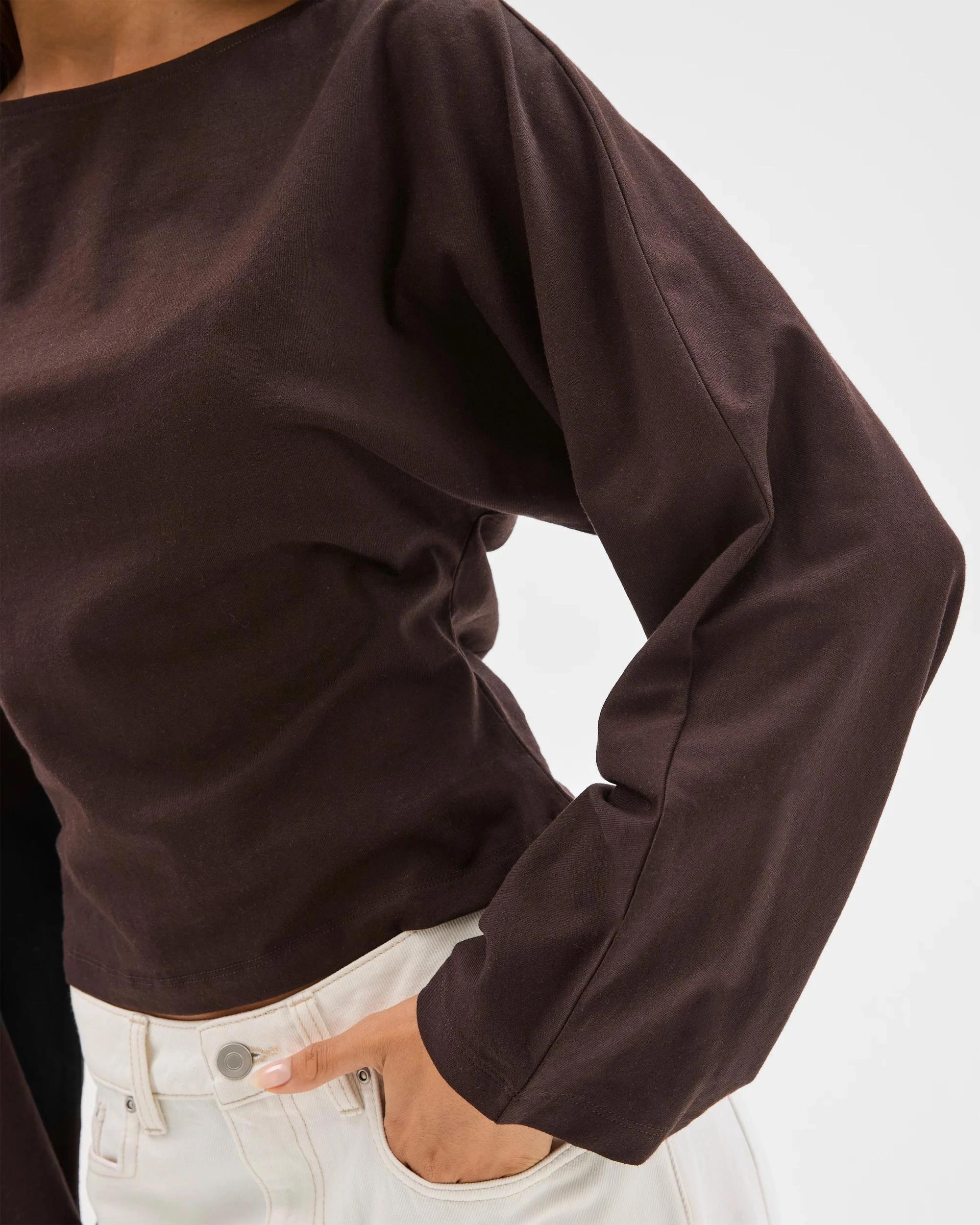 6 Lily Loves Australian Cotton Cinch In Long Sleeve Top TRUFFLE, 6 of 7