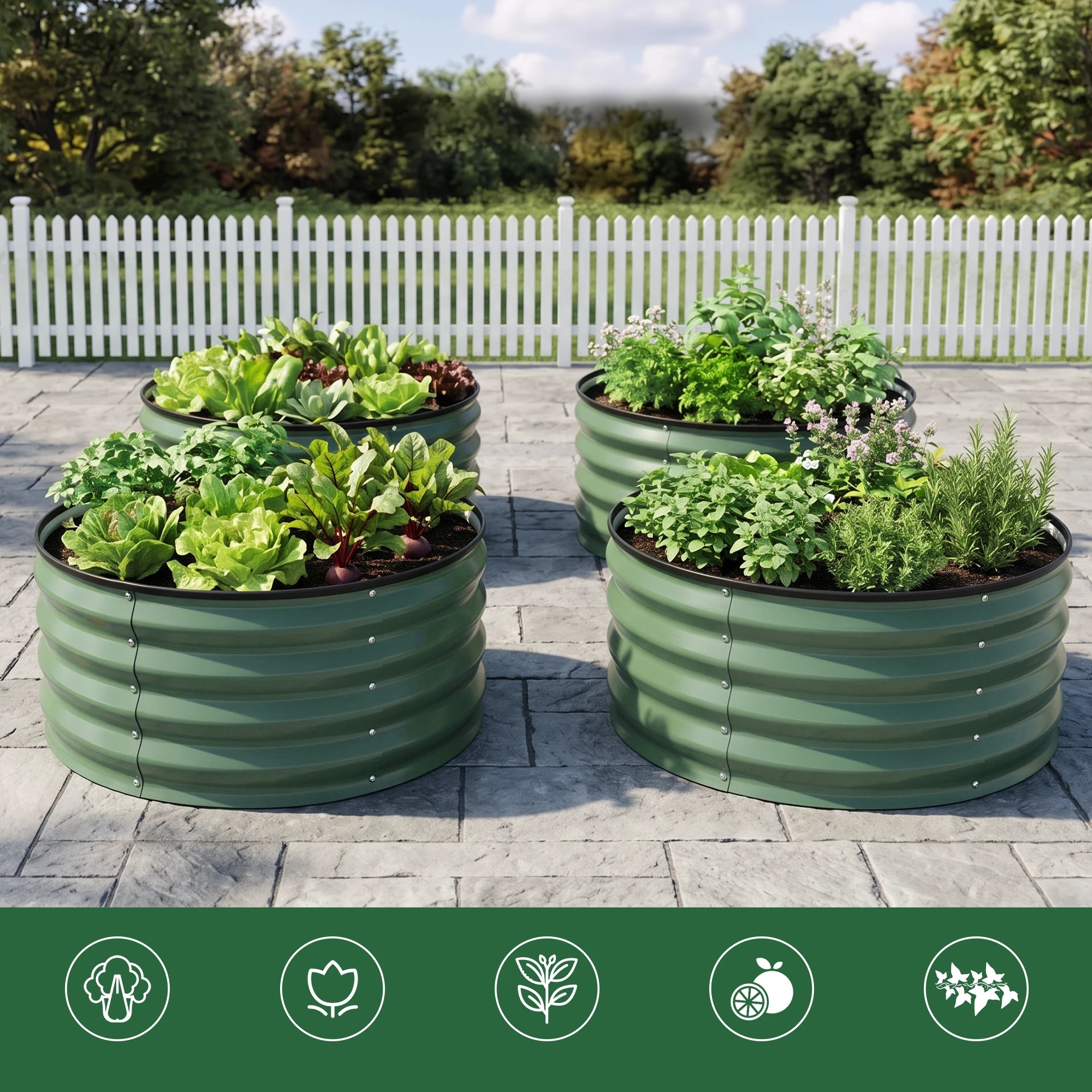 4 Green Fingers Fingers Round Raised Garden Bed 2 Pack Galvanised Planter Box Rust Resistant - Green, 4 of 10