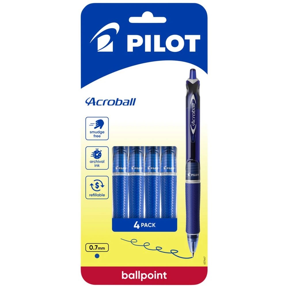 1 PILOT Acroball Ballpoint Pen 0.7mm Blue 4 Pack, 1 of 8