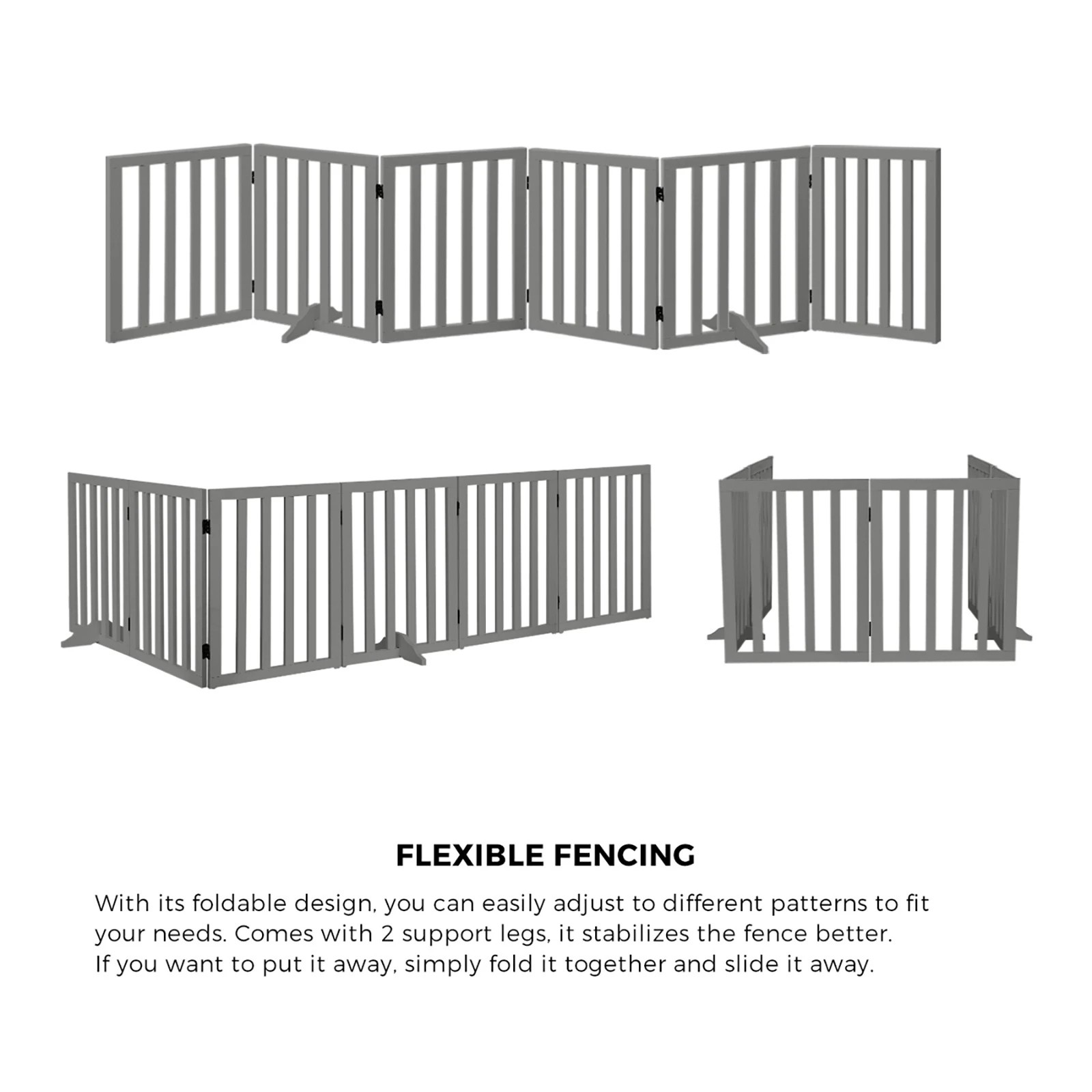 6 Alopet Wooden Pet Gate Dog Fence Safety Stair Barrier Security Door 6-Panel - Grey, 6 of 10