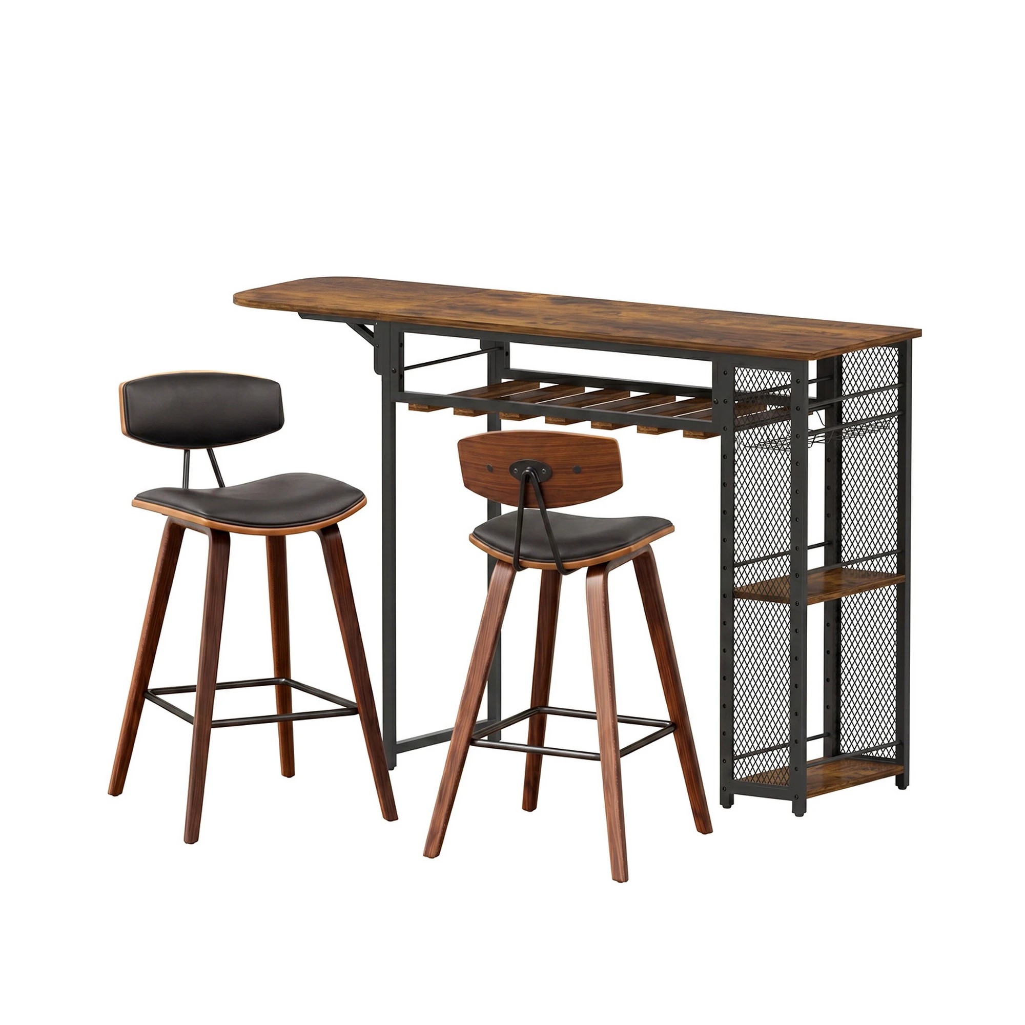 4 Artiss 3PCS Bar Table and Stools Set Dining Table Solid Wood Kitchen Chairs Cafe Pub - Multi, 4 of 9