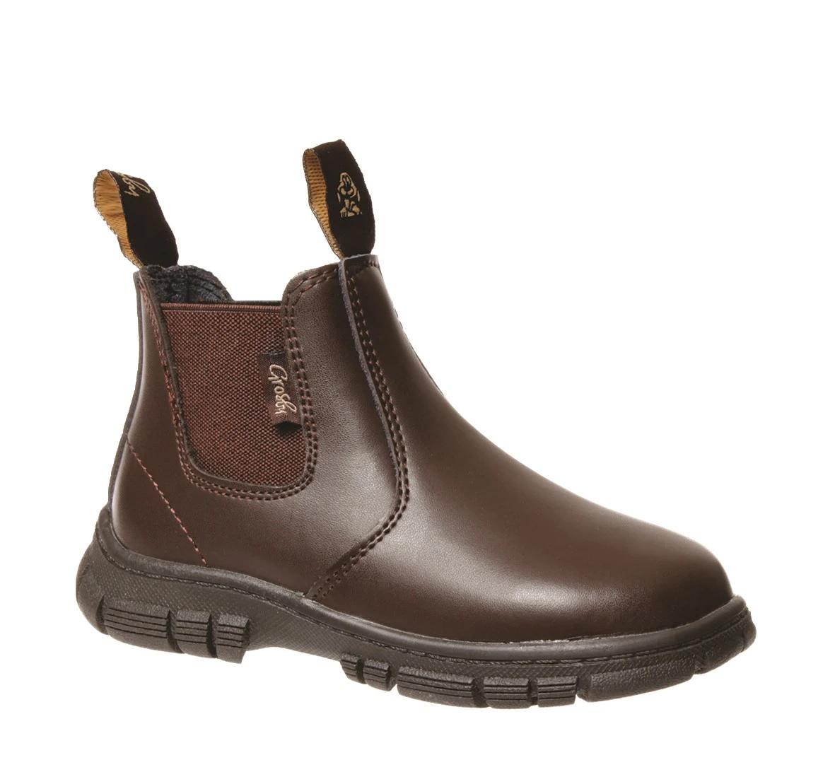 4 Grosby New Ranch Junior Boys Boots Brown School Leather Slip On Shoes BROWN, 4 of 4