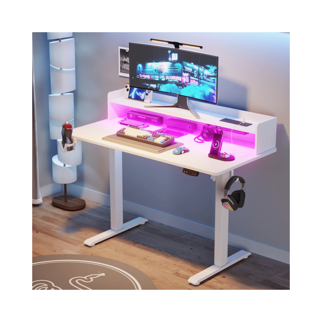 3 Advwin Led Rgb Light Electric Standing Desk With Power Outlets & Monitor Stand 120cm
 - White, 3 of 9